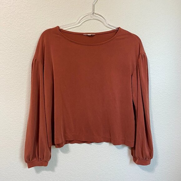 MADEWELL Sandwashed Gathered Sleeve Top In Rusty Torch Size Small - Picture 3 of 10